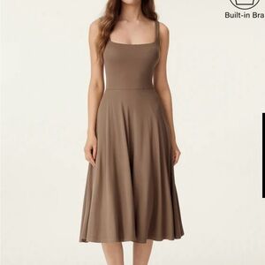Square Neck Brown Midi Dress